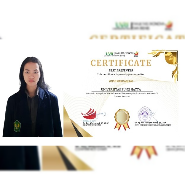 Yophi Kristiani Zai, a student in the Development Economics Study Program at UBH, won Best Presenter at RICEBA-RICS 2025